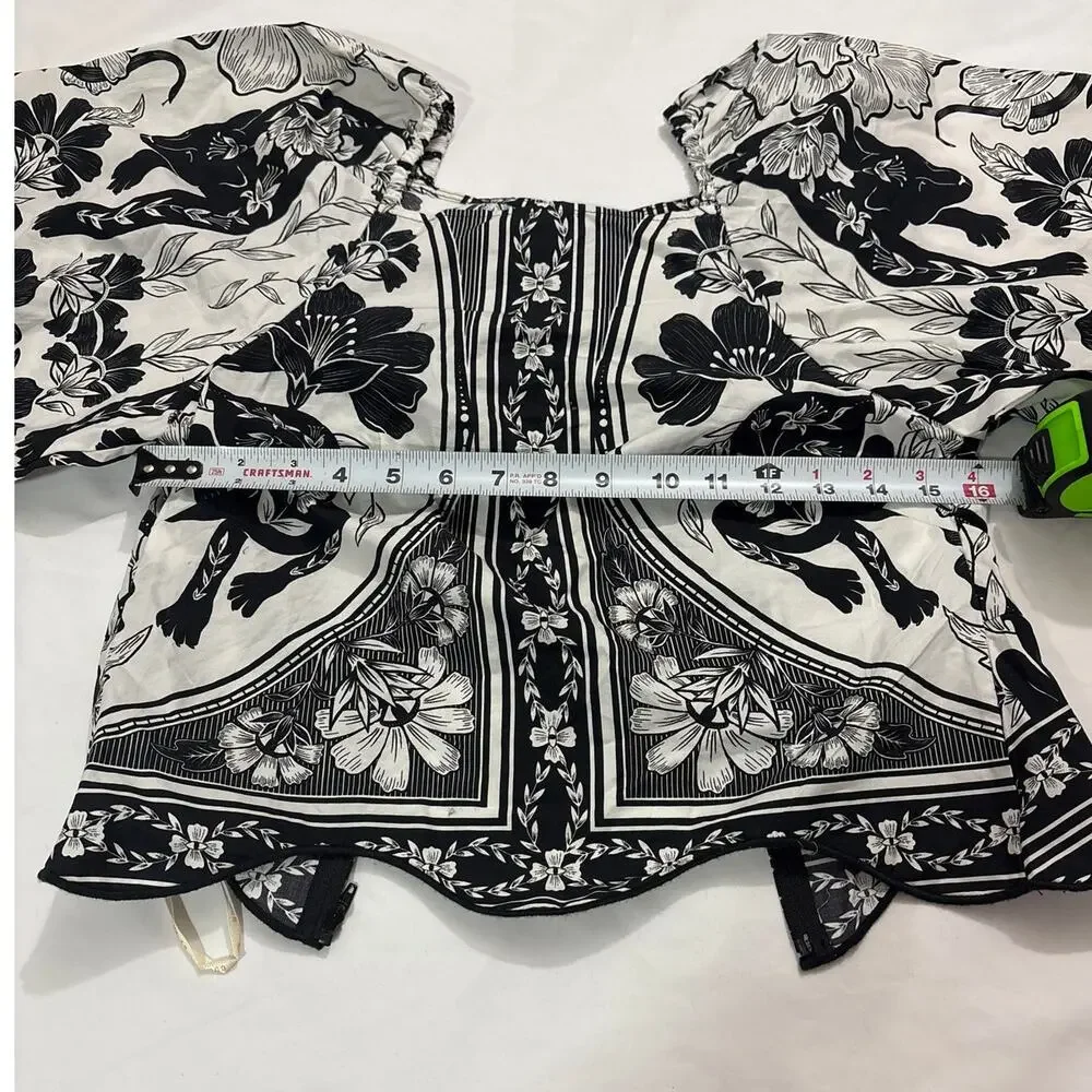 NWT Farm Rio Women’s XXS Flower Leopard Blouse Puff Sleeve Chic Boho Vacation